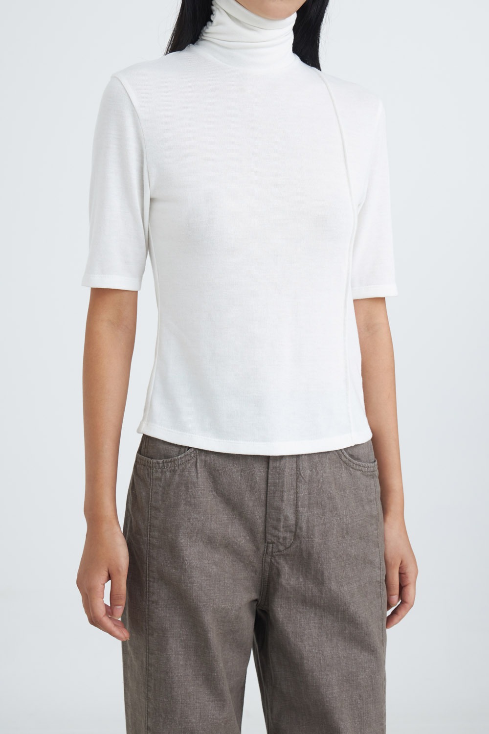Pintucked Roll-Neck Jersey Top